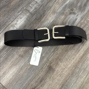 Double Buckle Belt Black and Gold Size Small NEW